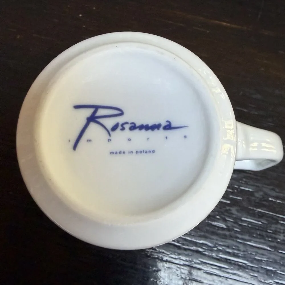 Vintage Rosanna Imports Coffee Tea Cup Home Print Blue White Made in Poland‎